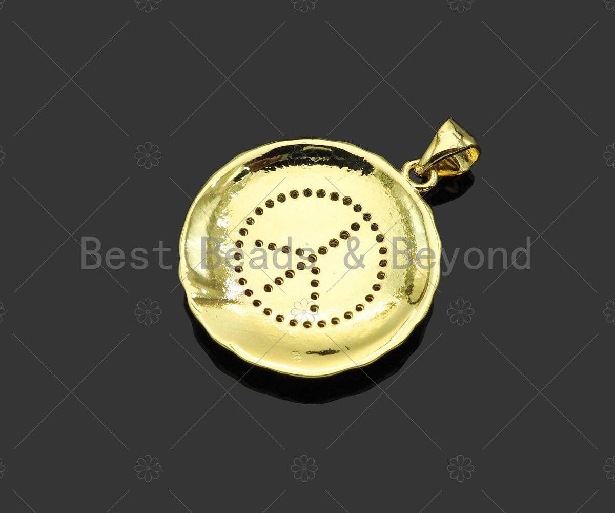 Gold Filled CZ Micro Pave Peace Sign On Web Round Shape Pendant, 18K Gold Filled Charm, Necklace Bracelet Charm Pendant,21x23mm,Sku#LK355
