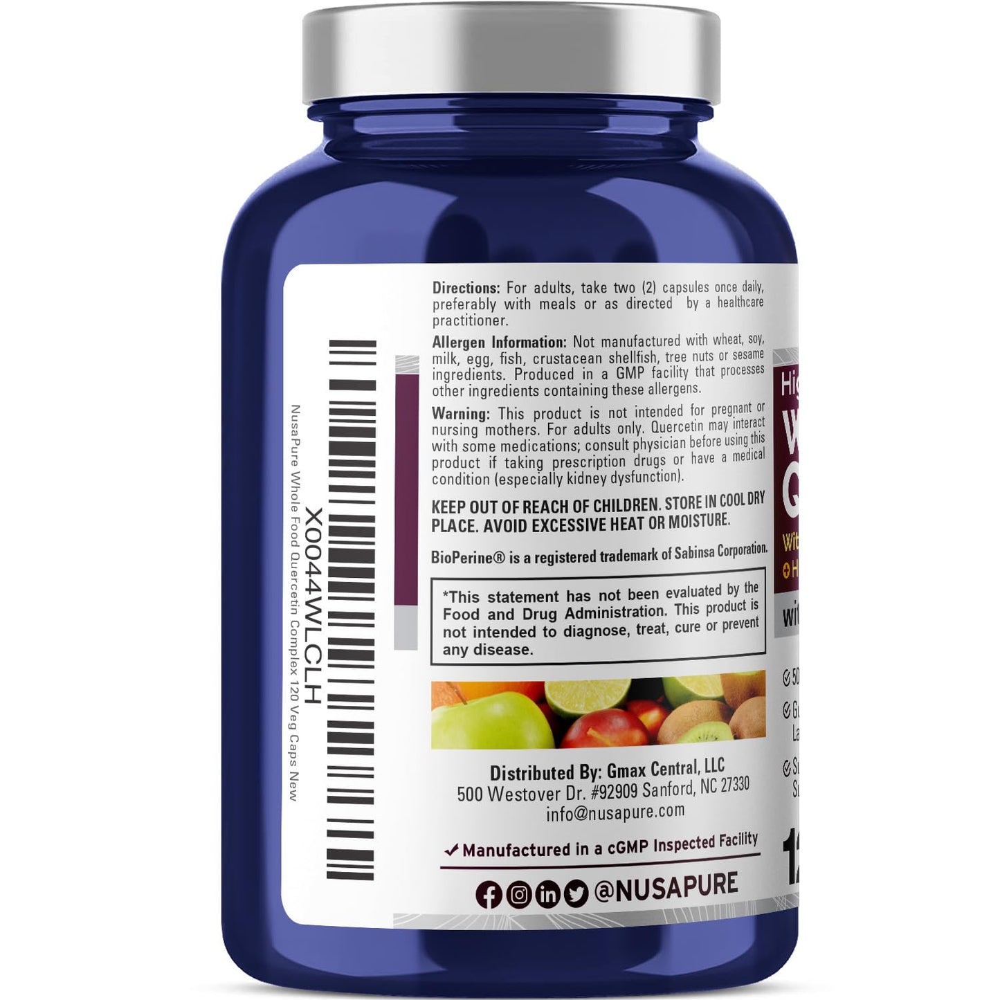 NusaPure Quercetin with Bromelain 500mg |120 Veggie Caps | 43 Fruit Veggie Grain Herbs Enzyme Probiotic Blend | Non-GMO, Vegan, Bioperine