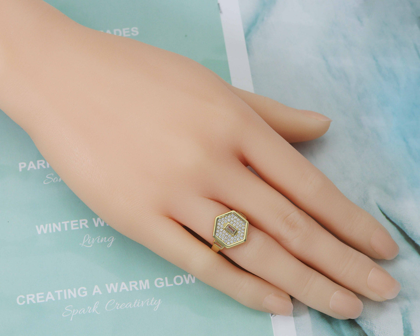 CZ Hexagon Adjustable Ring, Sku#O94