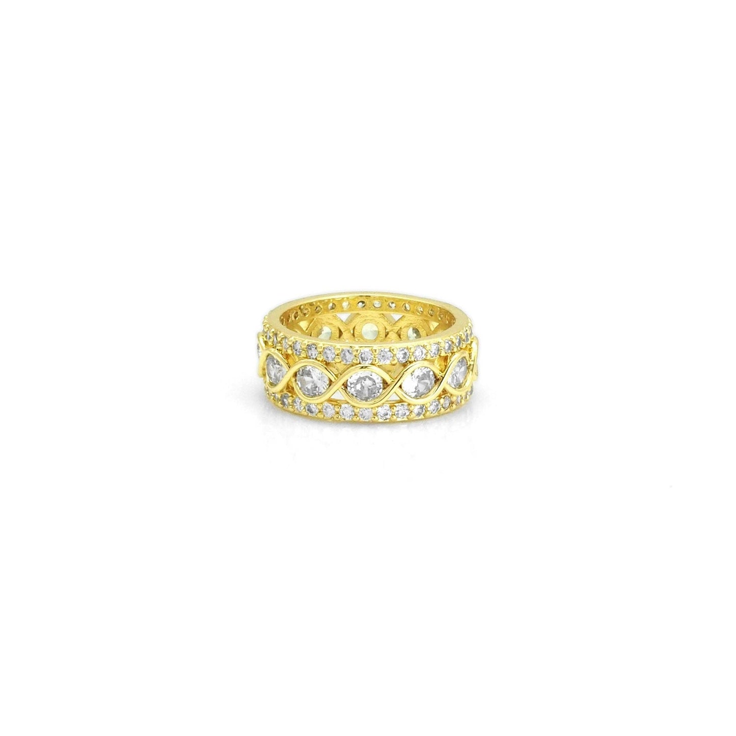 Gold Clear CZ Fixed Size Thick Band Ring, Sku#LX280