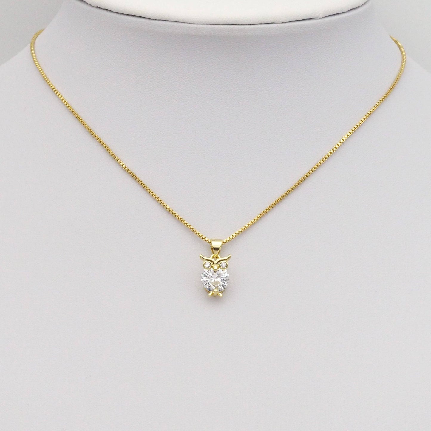 Gold Big Clear CZ Owl Charm, Sku#LK866