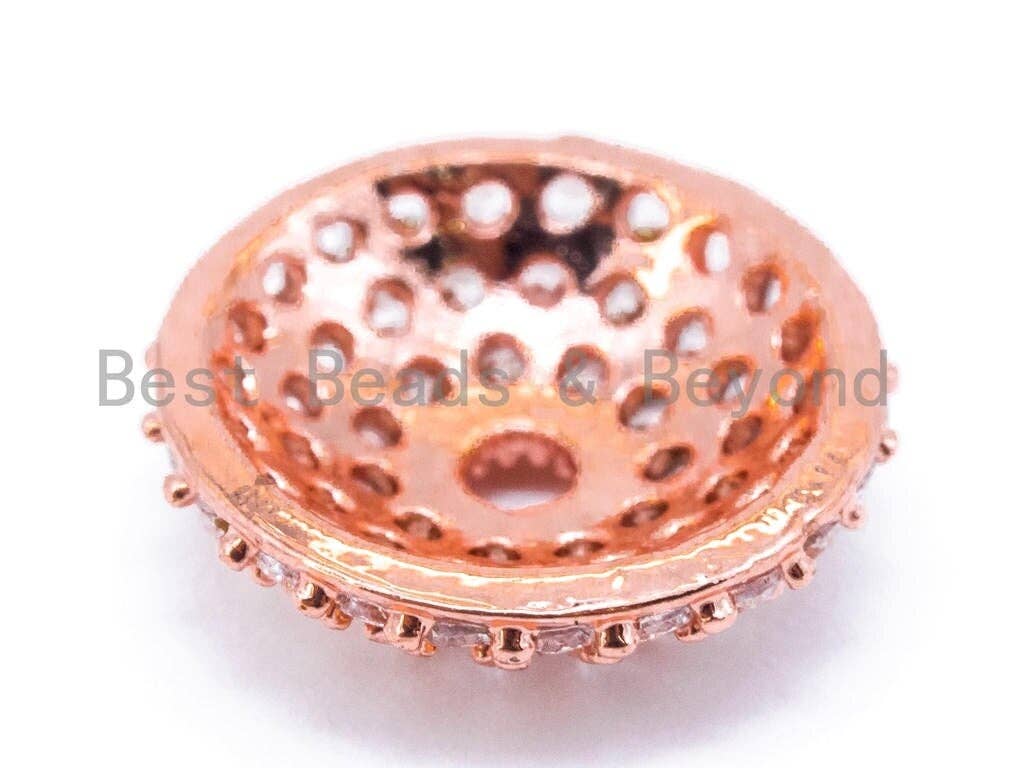 CZ Micro Pave Tassel Cap/Round Cap Beads, Silver/Gold/Rose Gold/Gunmental Tone, 3x11mm, sku#C32