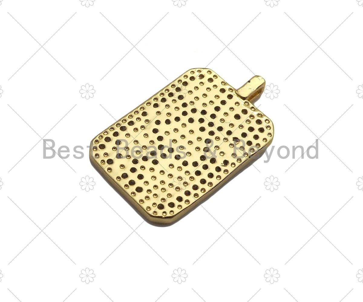 CZ Micro Pave Hand Rainbow Heart Moon On Rectangle Shape Pendant, Cubic Zirconia Rectangle Pendant, Gold Tone pendant, 16x26mm, sku#LK180