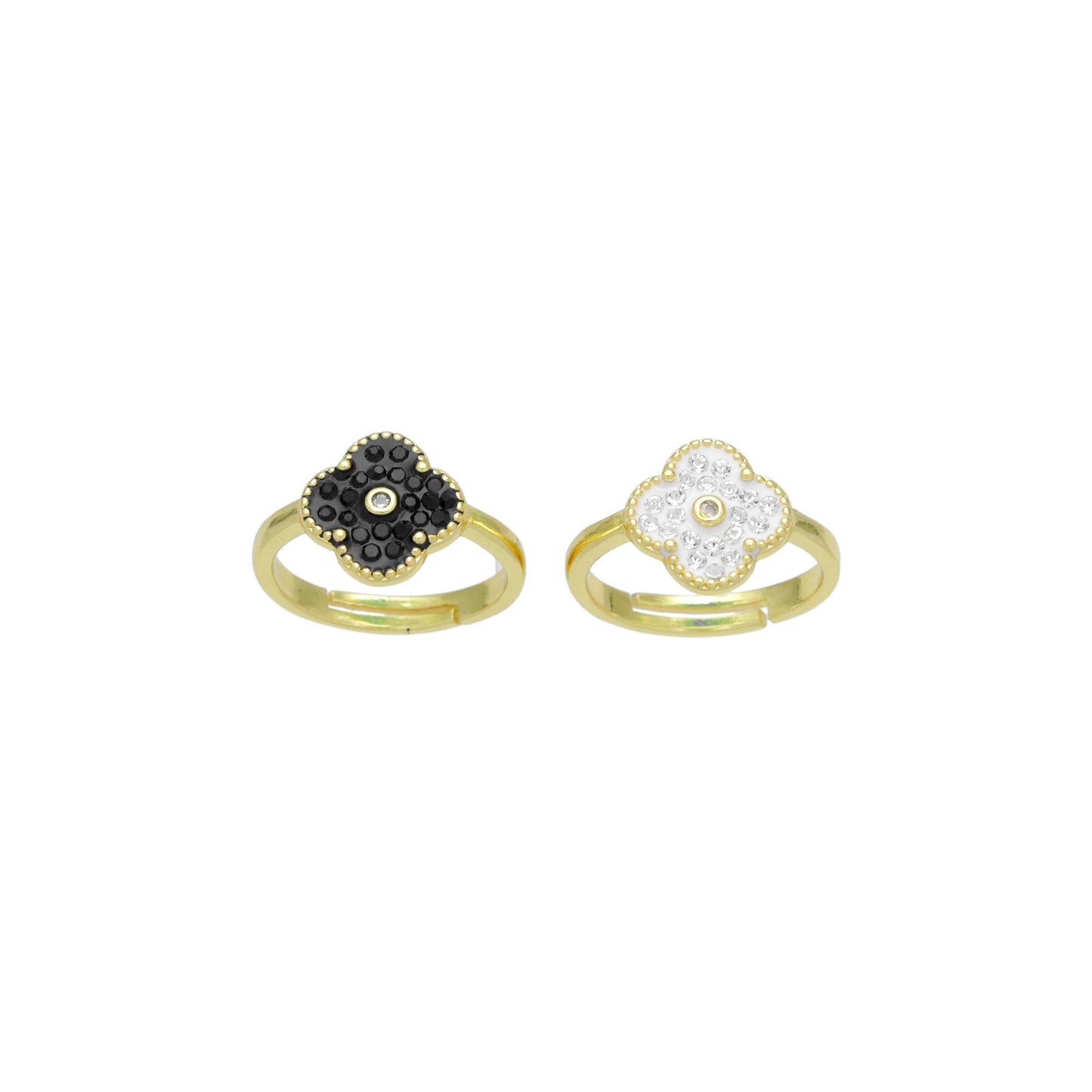 White Black Flower Statement Adjustable Ring, Sku#FH232
