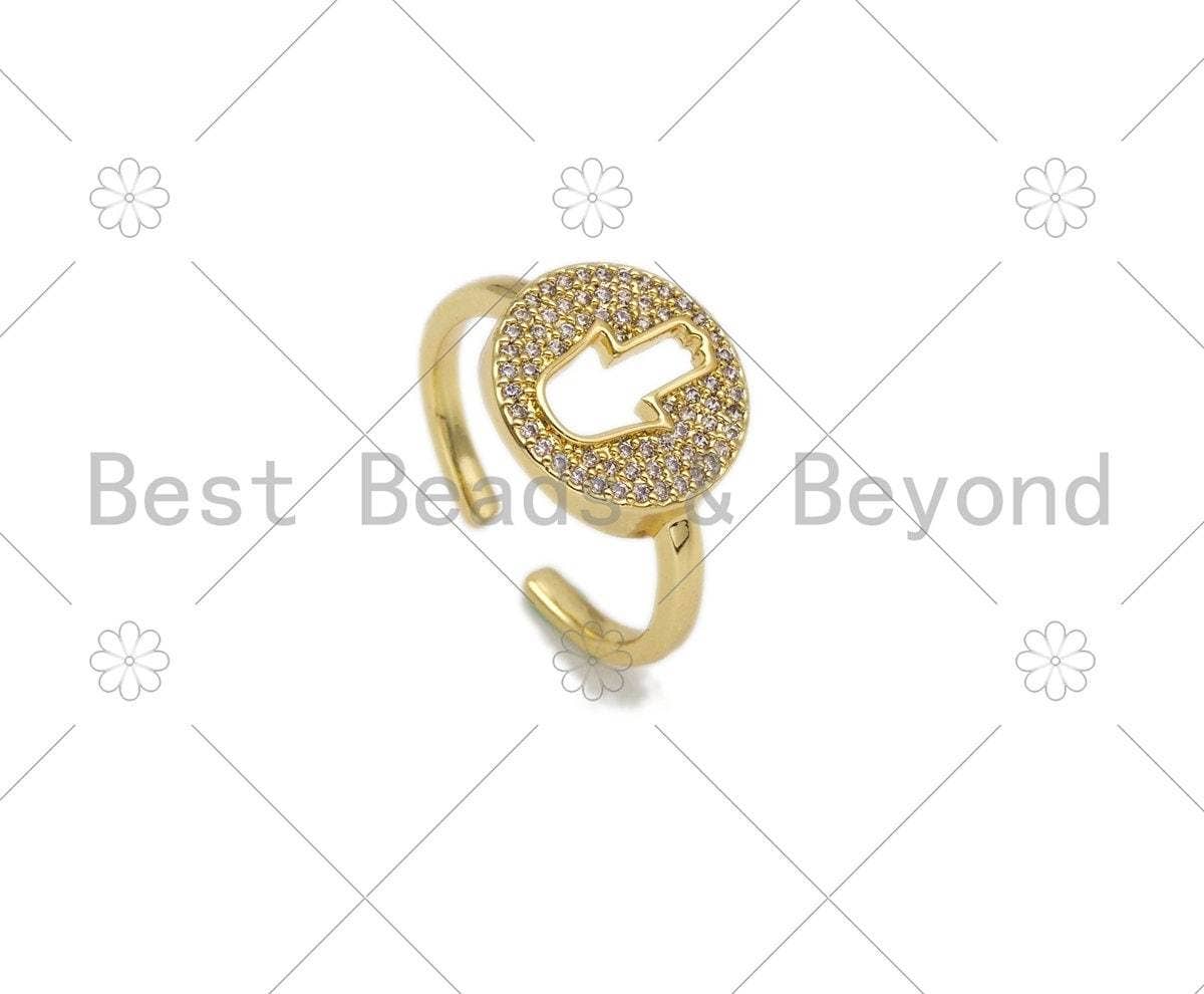 CZ Hamsa Hand On Coin Shape Adjustable Ring, Sku#X217