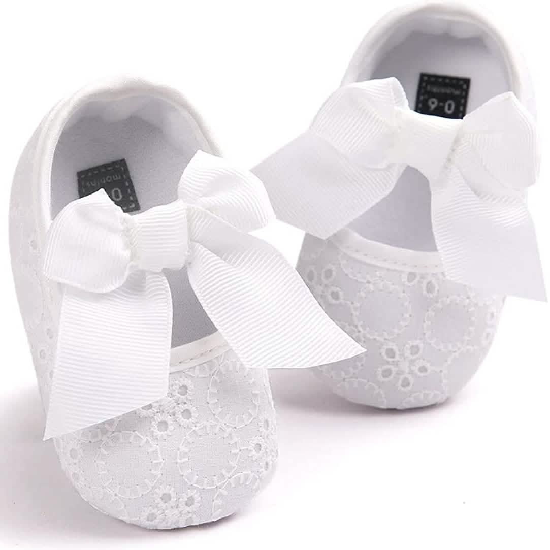 Chaussures de berceau en toile à semelle souple pour bébés filles avec nœud papillon