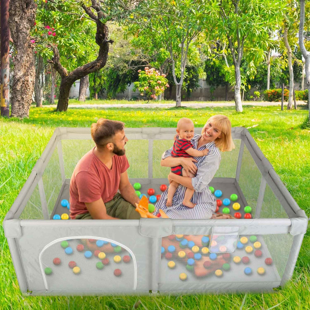 Baby Playpen with Anti-Suction Base Zipper Door