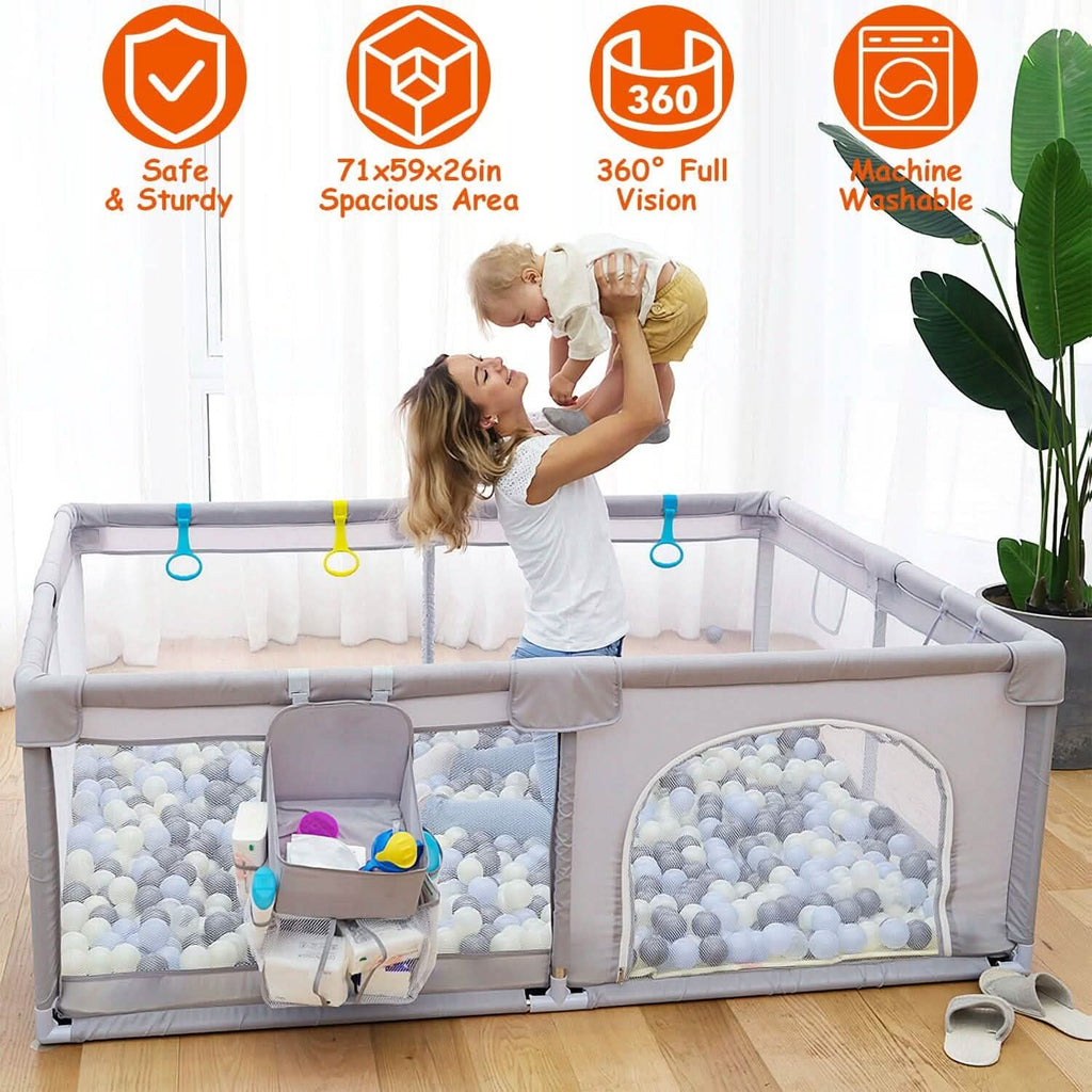 Baby Playpen with Anti-Suction Base Zipper Door