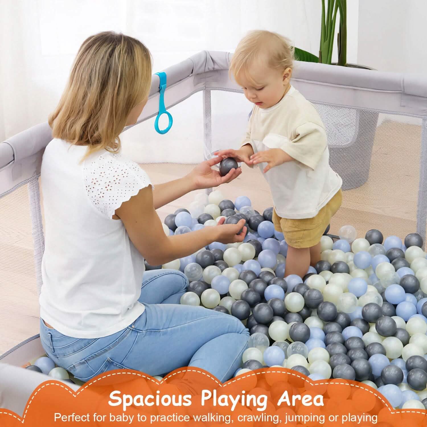 Baby Playpen with Anti-Suction Base Zipper Door