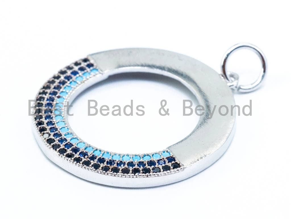 Half CZ Micro Pave Turquoise Black Donut Ring Pendant, CZ Pave Pendant, 25mm, sku#L25
