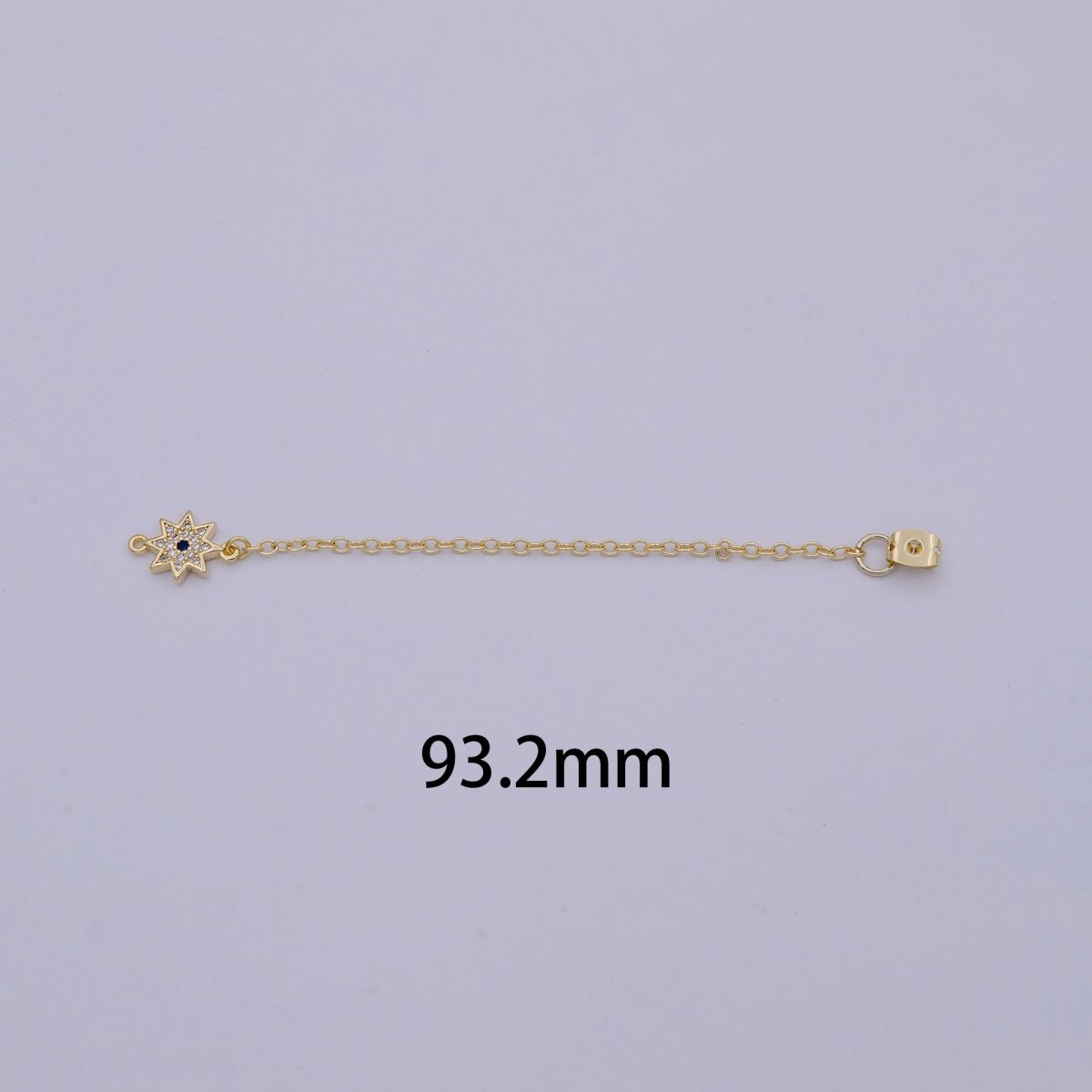 Back stopper w/ chain cz North Star Charm 2 pcs Gold Filled Nickel free, Butterfly clutch chain Dainty earring back K-198