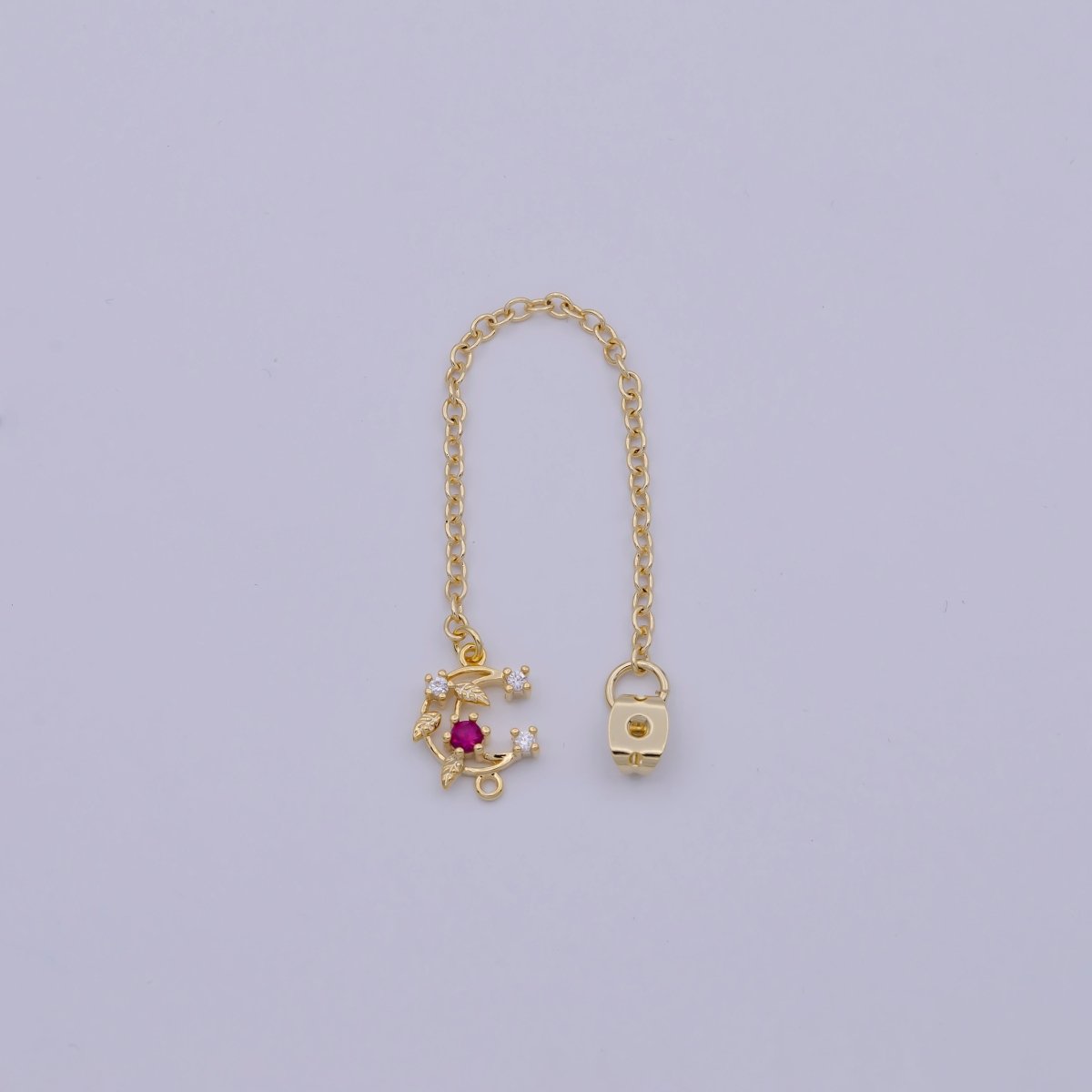 Back stopper w/ chain Pink Crescent Moon Charm 2 pcs Gold Filled Nickel free, Butterfly clutch chain Dainty earring back K-187