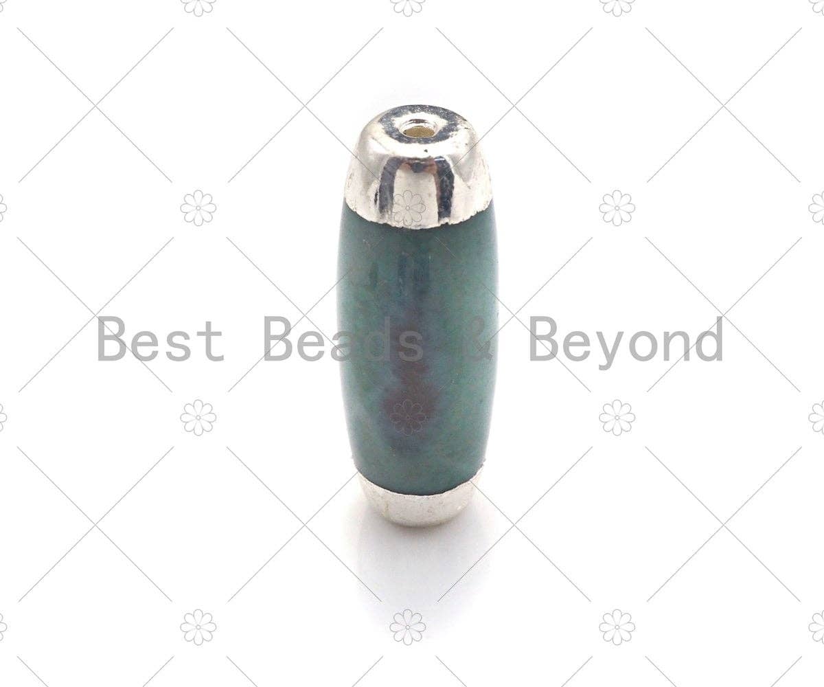 14x41mm Large Natural Tibetan Agate Barrel Shape Spacer Beads, Silver Tone, Oval Tibetan Agate Beads, sku#U963