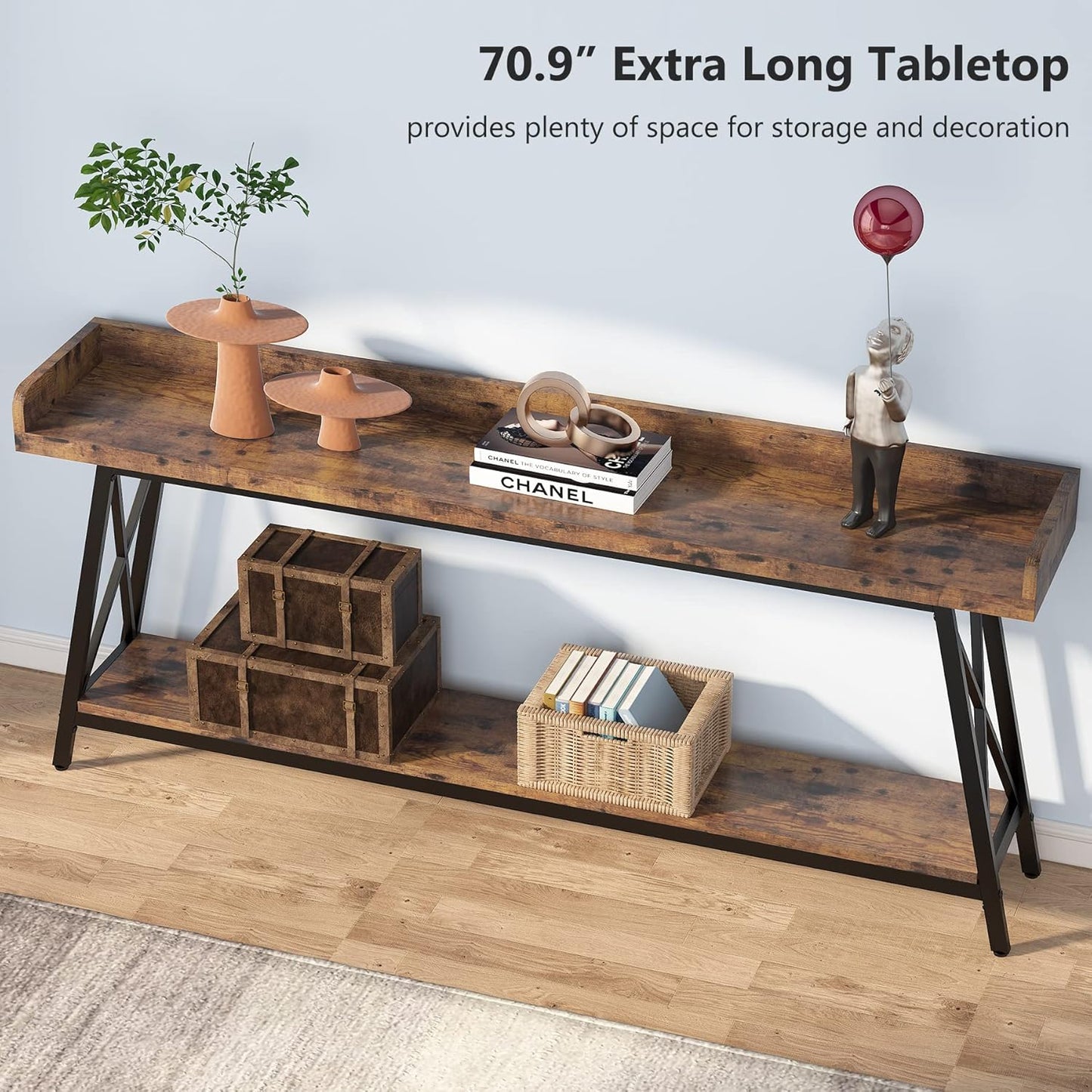 70.9" Extra Long Industrial Console Table, Rustic