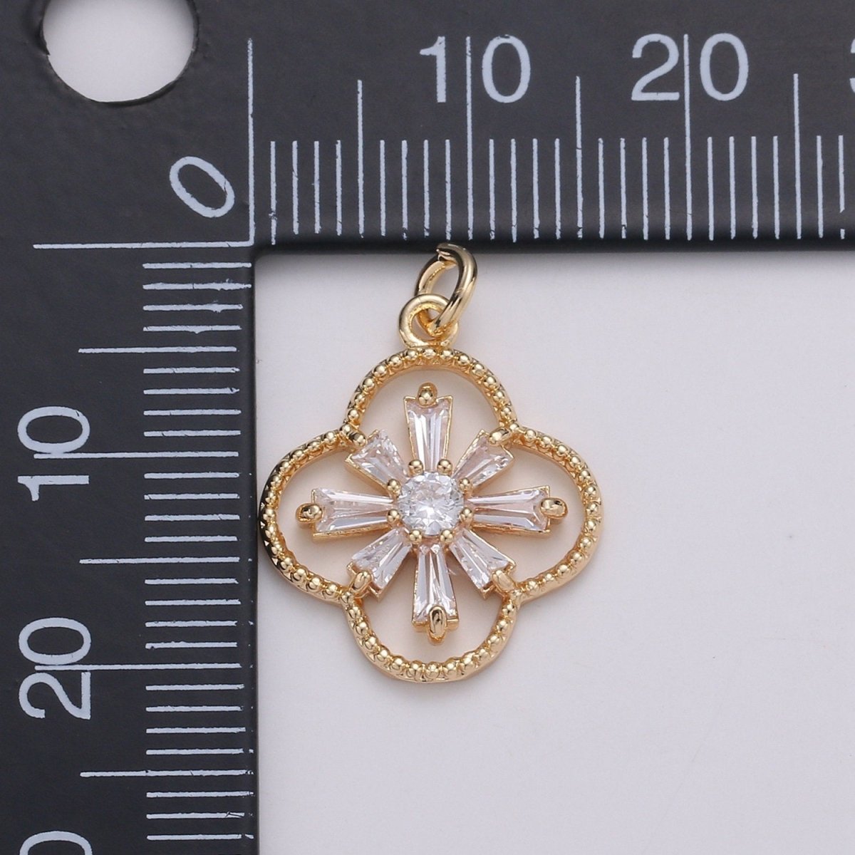 Baguette CZ Jasmine 24K Gold Filled, Daisy Cluster Cubic Charm, Dainty Flower Pendant Dainty Vane Charm Compass bracelet earring necklace C-830