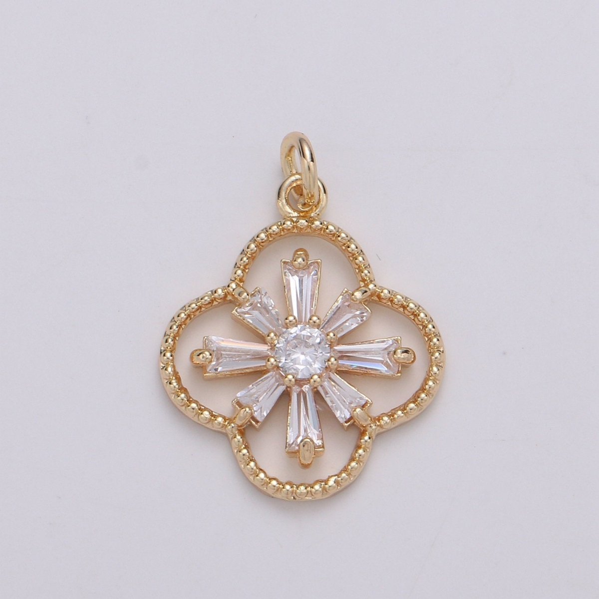 Baguette CZ Jasmine 24K Gold Filled, Daisy Cluster Cubic Charm, Dainty Flower Pendant Dainty Vane Charm Compass bracelet earring necklace C-830