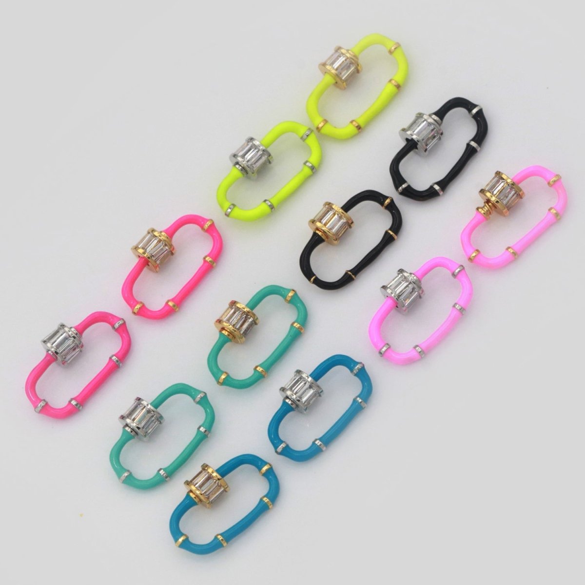 Baguette Oval Enamel Clasps, Color Oval Clasps, CZ Screw Lock Enamel Link Connector L-518~L-529