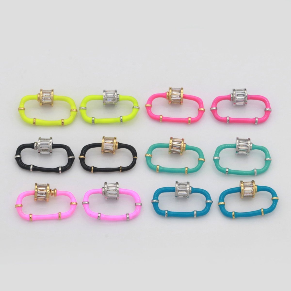 Baguette Oval Enamel Clasps, Color Oval Clasps, CZ Screw Lock Enamel Link Connector L-518~L-529