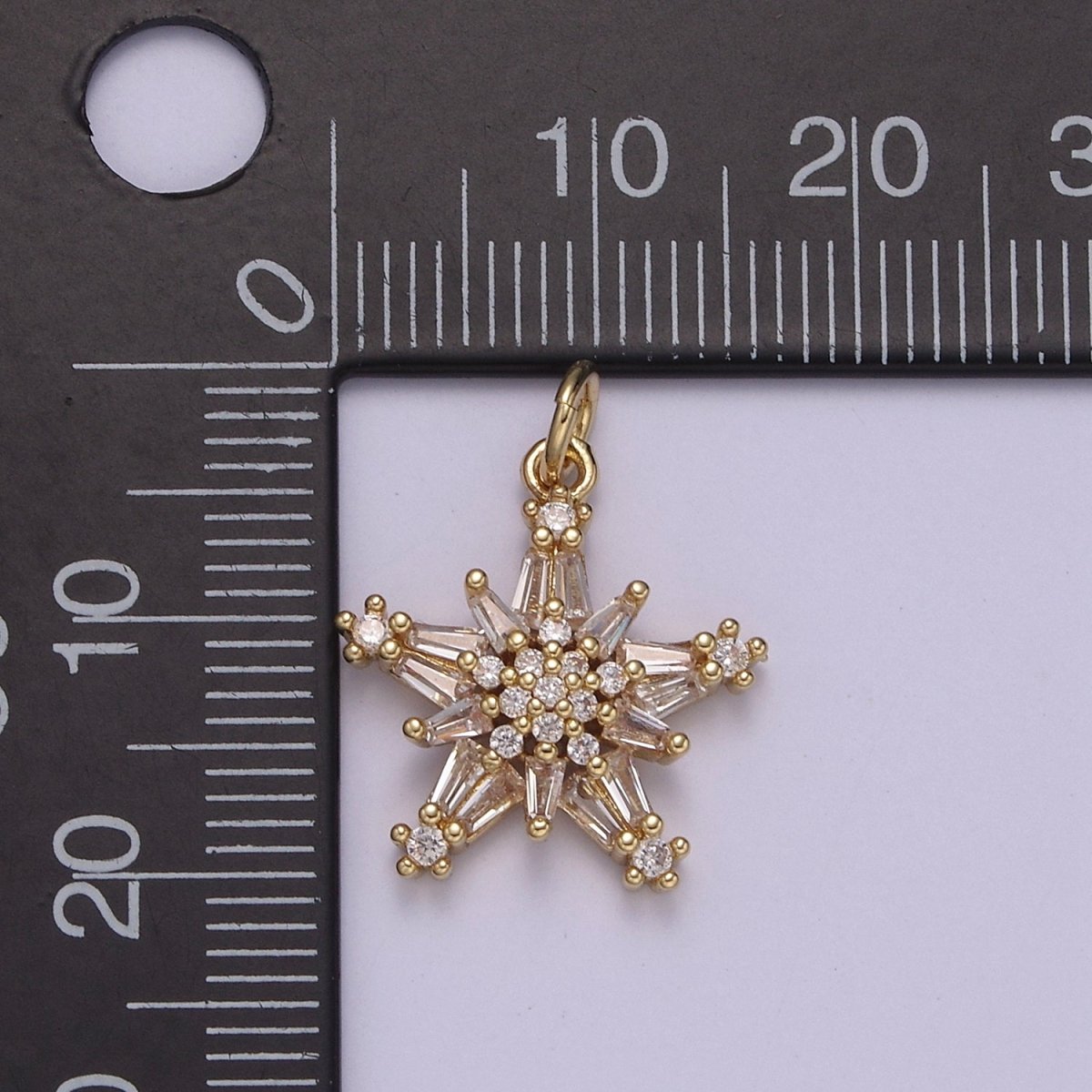 Baguette Star Pendant, CZ star charm for jewelry making, Celestial charm for necklace, Bracelet, earring 14k Gold Filled Finding N-852