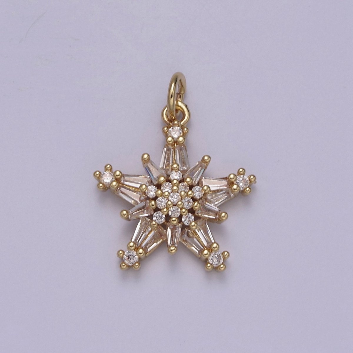 Baguette Star Pendant, CZ star charm for jewelry making, Celestial charm for necklace, Bracelet, earring 14k Gold Filled Finding N-852