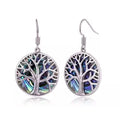 Boucles d'oreilles pendantes Arbre de Vie Barzel avec perle d'ormeau