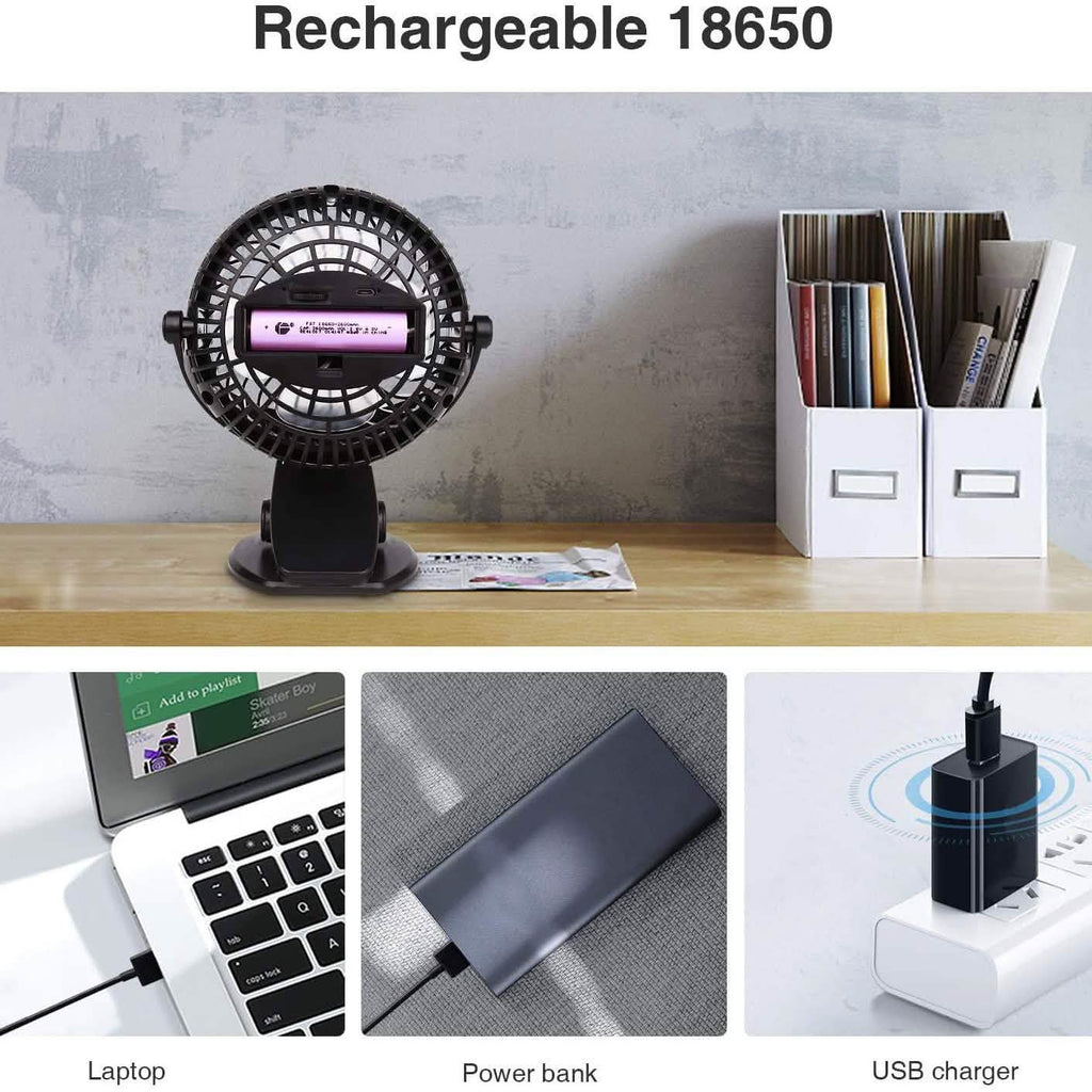 Mini ventilateur de bureau à pince, fonctionne sur piles
