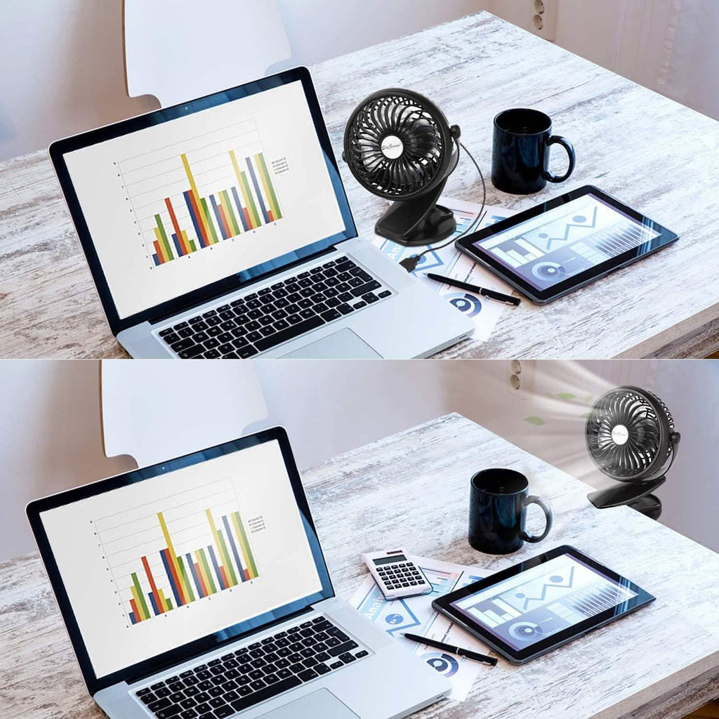 Mini ventilateur de bureau à pince, fonctionne sur piles