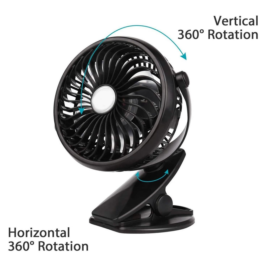Mini ventilateur de bureau à pince, fonctionne sur piles