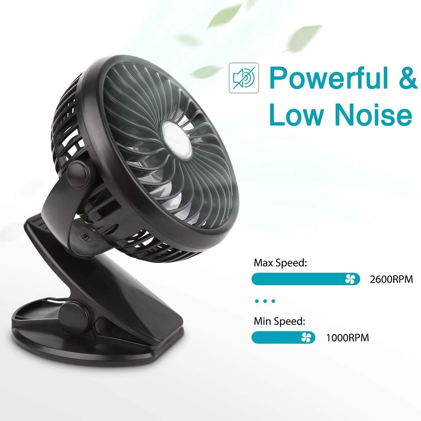 Mini ventilateur de bureau à pince, fonctionne sur piles