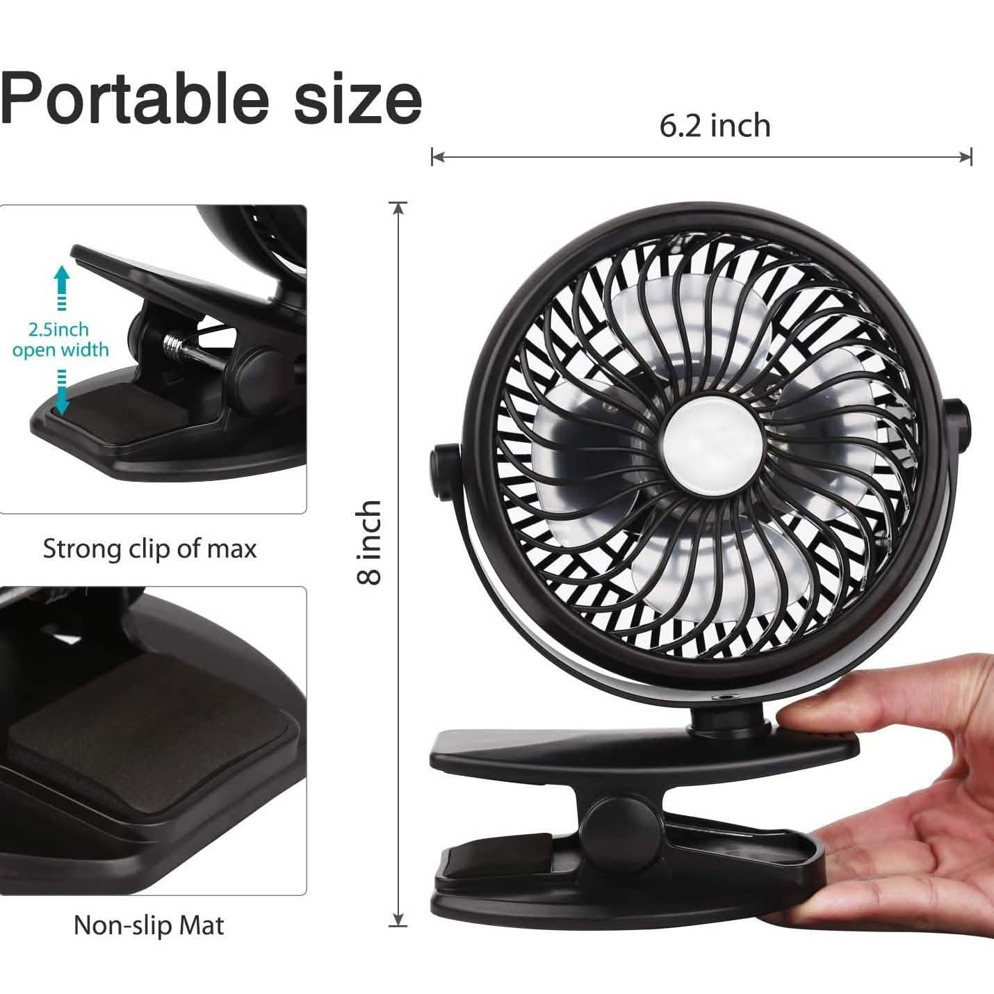 Mini ventilateur de bureau à pince, fonctionne sur piles