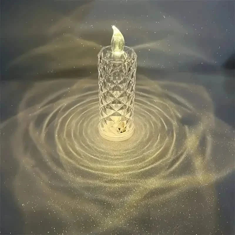 Battery-Powered LED Candle Lamp With Rose Pattern Refraction Halo Projection