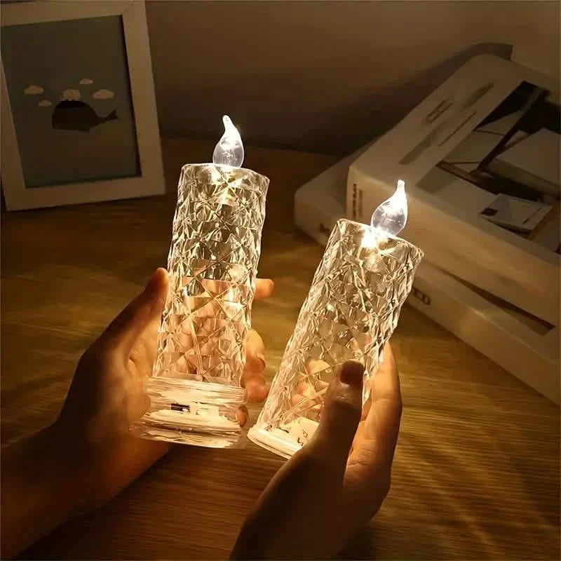 Battery-Powered LED Candle Lamp With Rose Pattern Refraction Halo Projection