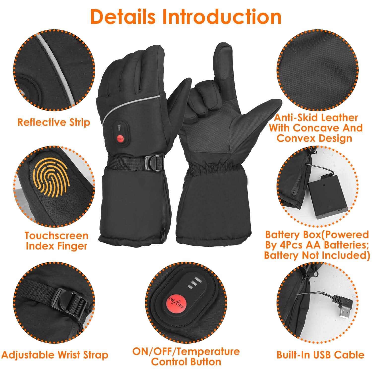 Battery Powered USB Touchscreen Thermal Gloves