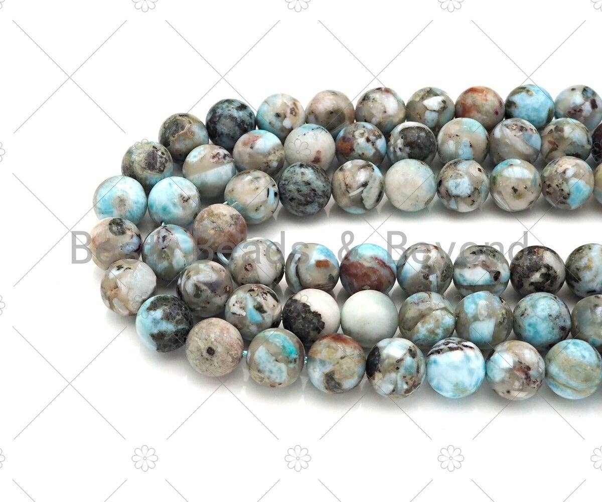 Quality Natural Larimar Smooth Round Beads,  Sku#U1086
