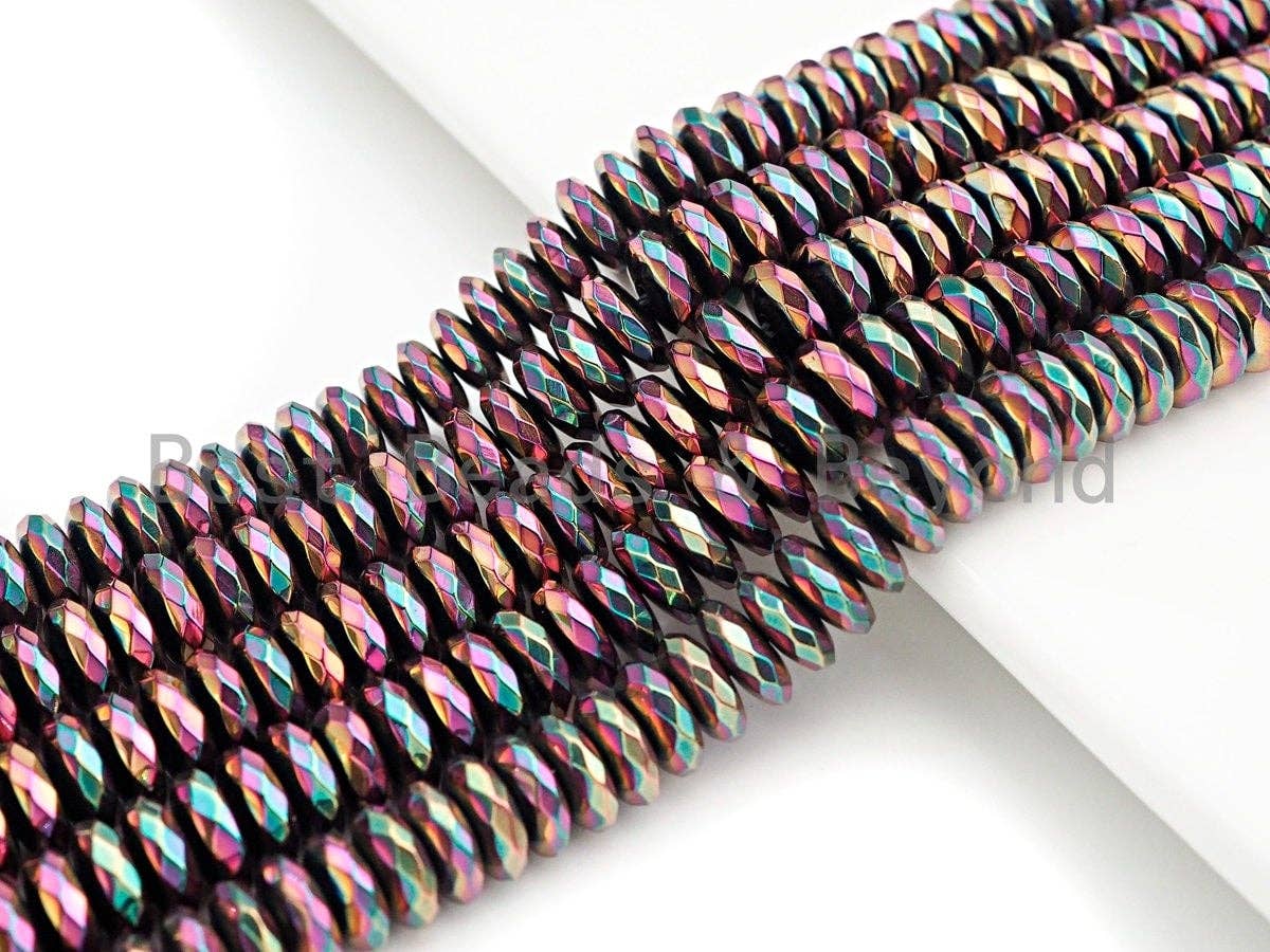 NEW Titanium Red Green Multicolor Hematite, Rondelle Faceted 6mm/8mm/10mm, Natural Hematite beads, 15.5 Full Strand, S127