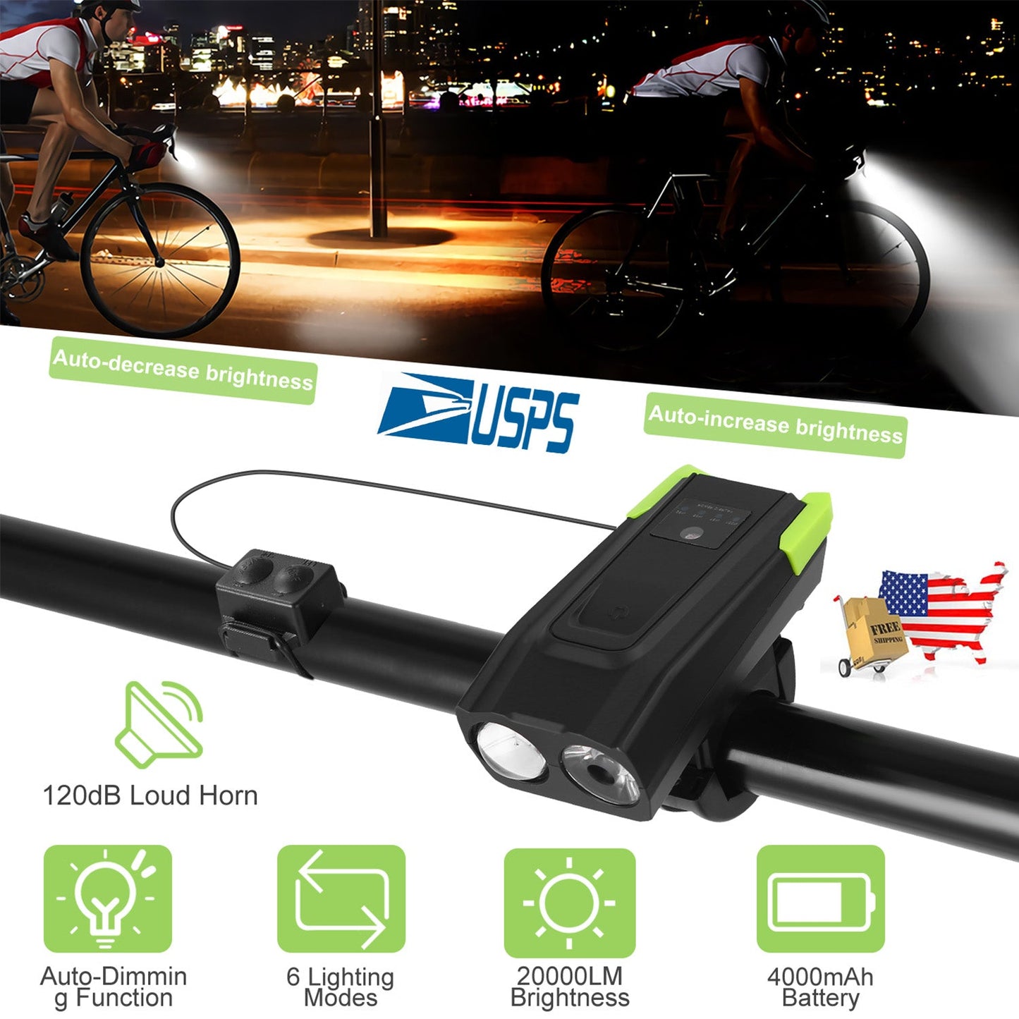Bike Front Light Set with Horn for Night Riding