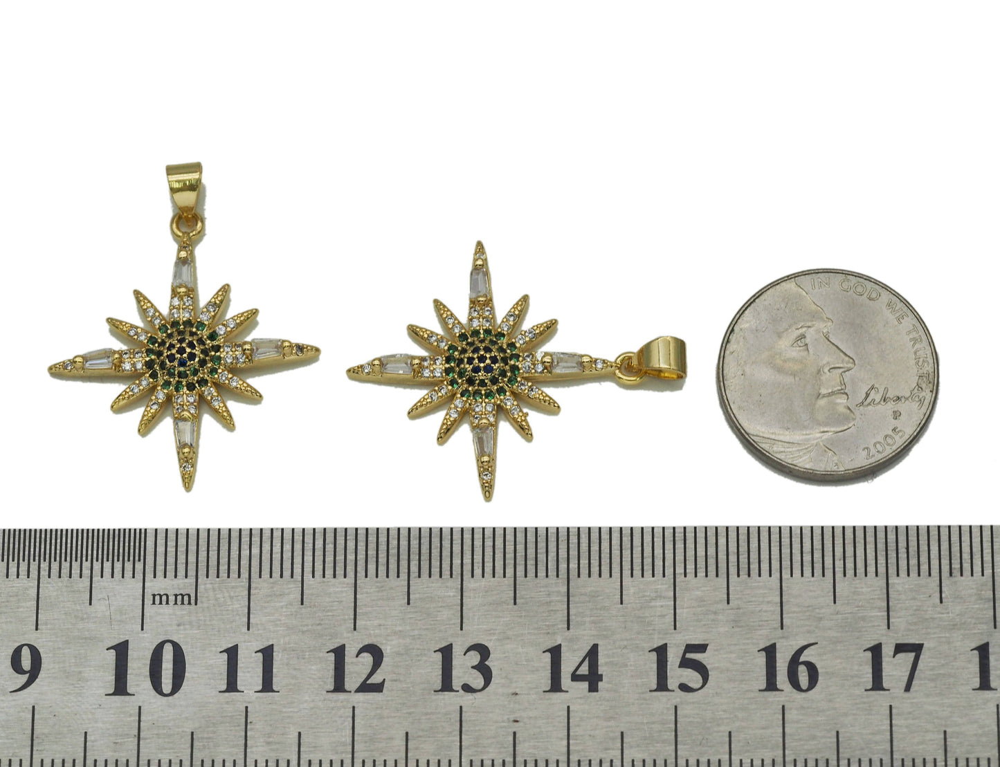 Gold Green CZ North Star Charm, Sku#LK661