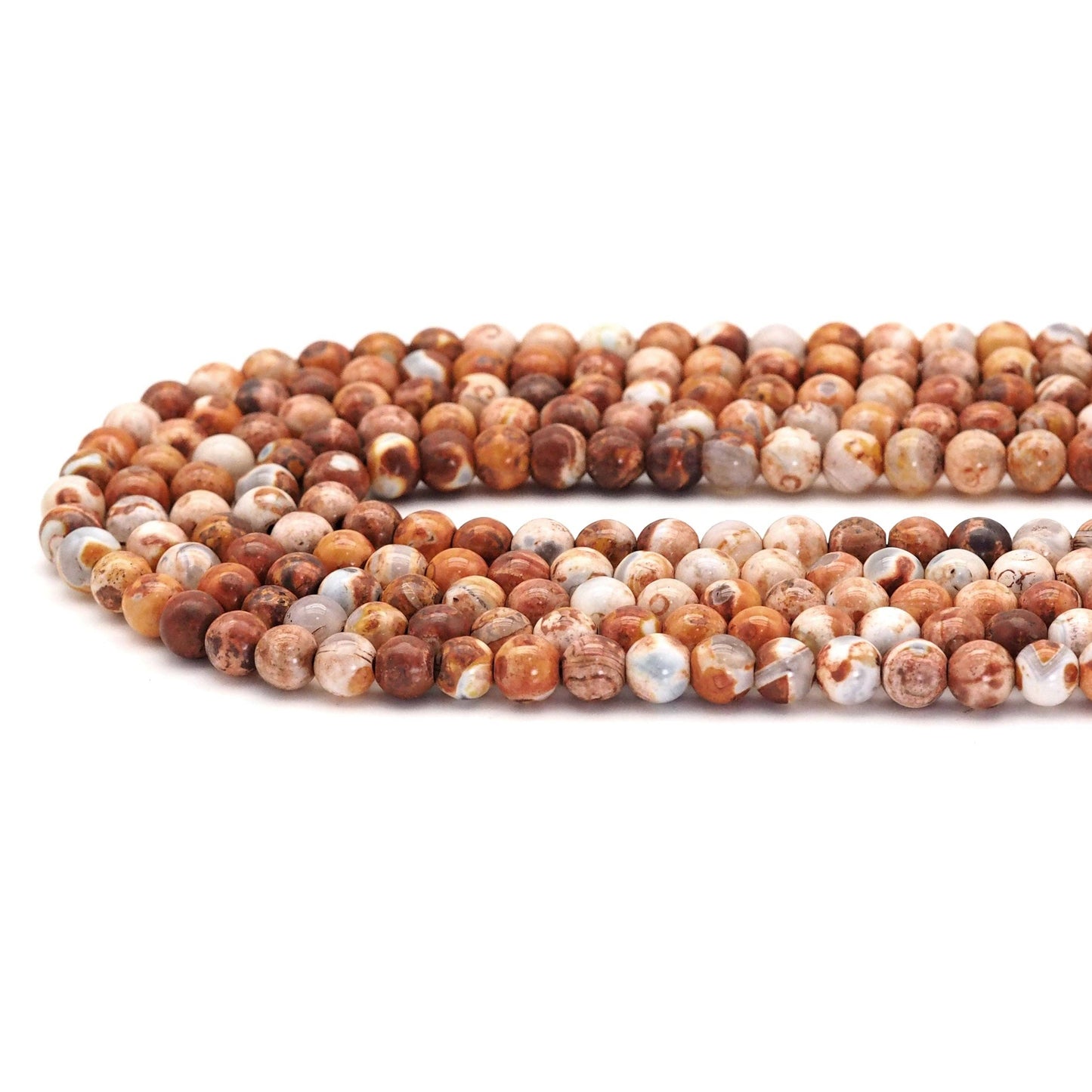 Orange Brown Agate Round Smooth Beads, Sku#U1745