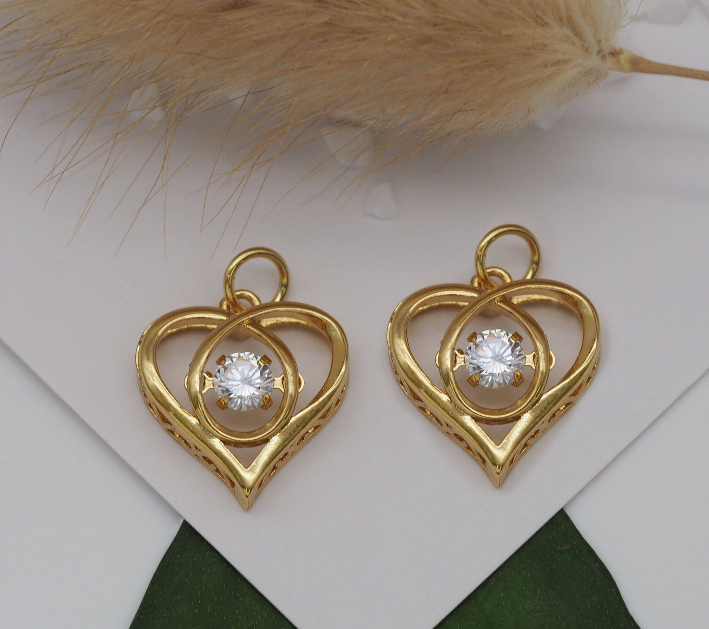Big CZ Heart Charm, Sku#Y679