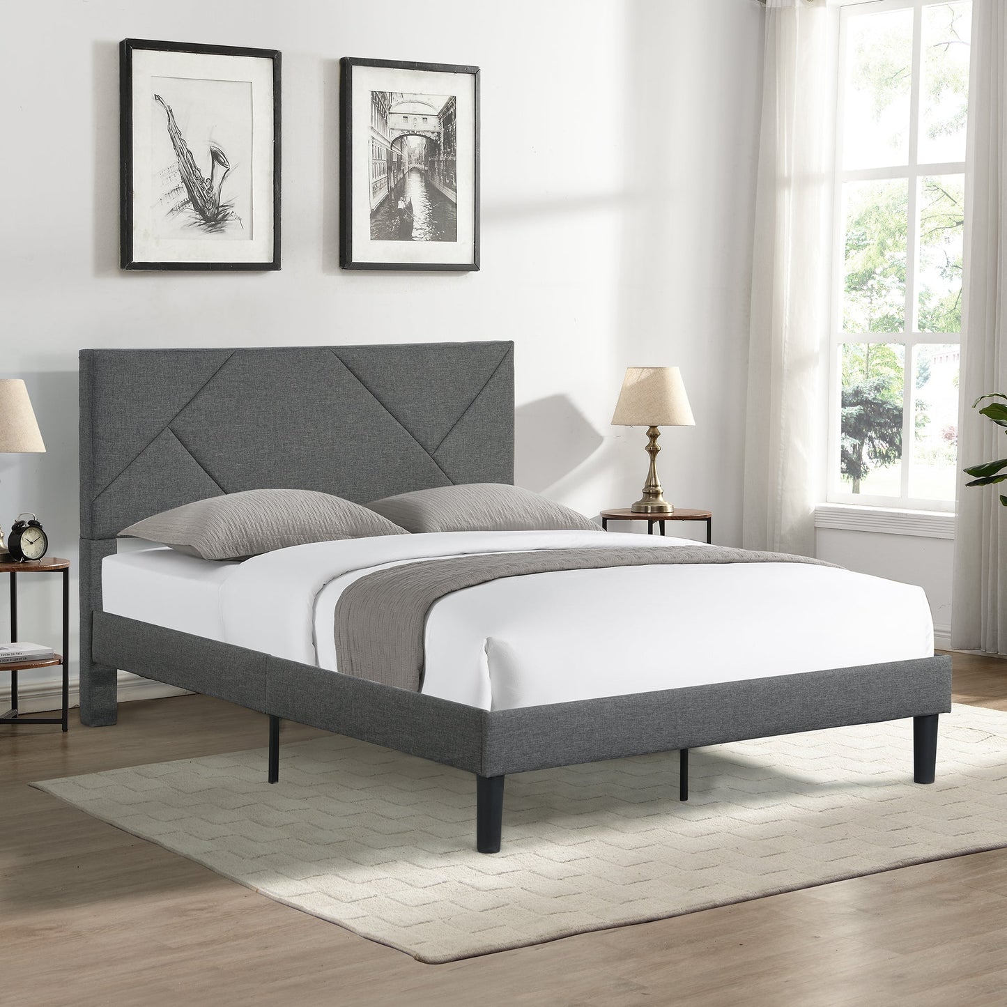 Full Size Upholstered Platform Bed Frame with Headboard