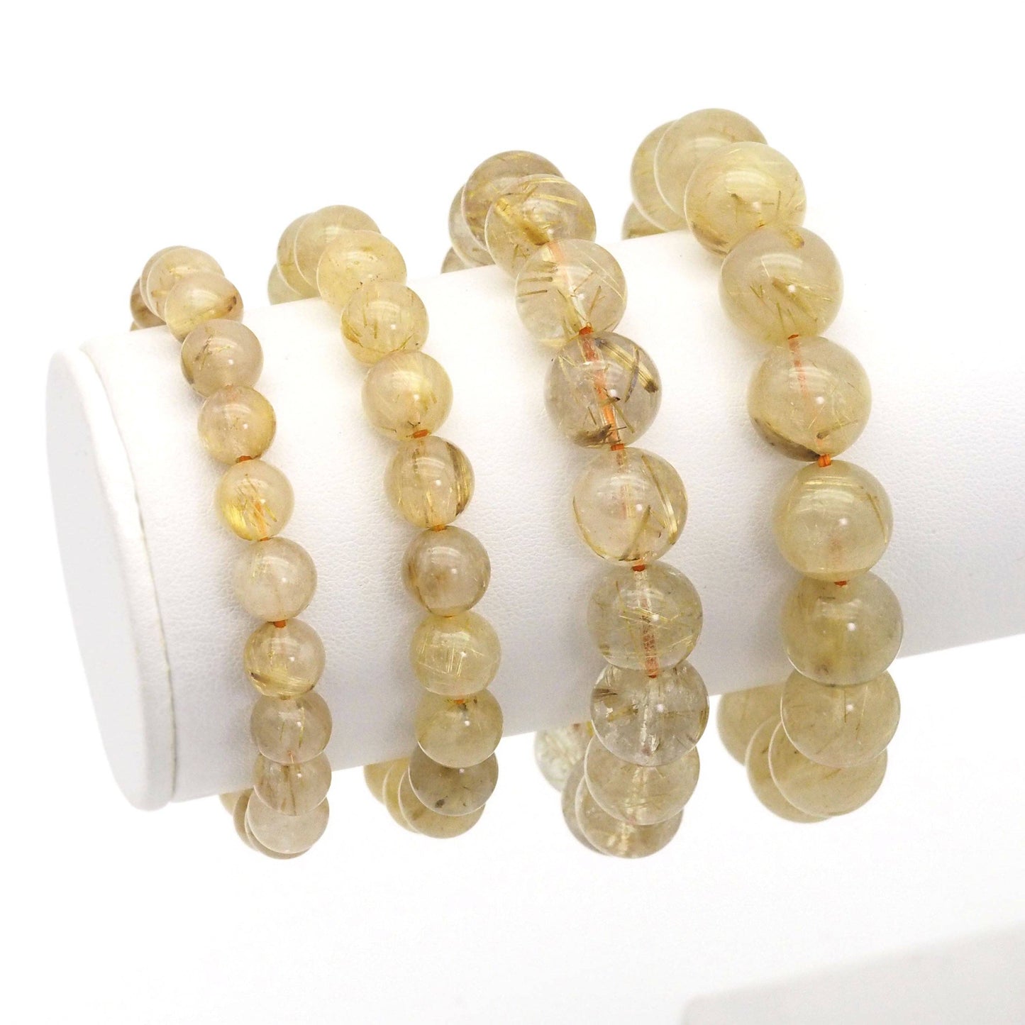Genuine Rutilated Quartz Round Smooth Stretchy Bracelet, Sku#EF449/u1420
