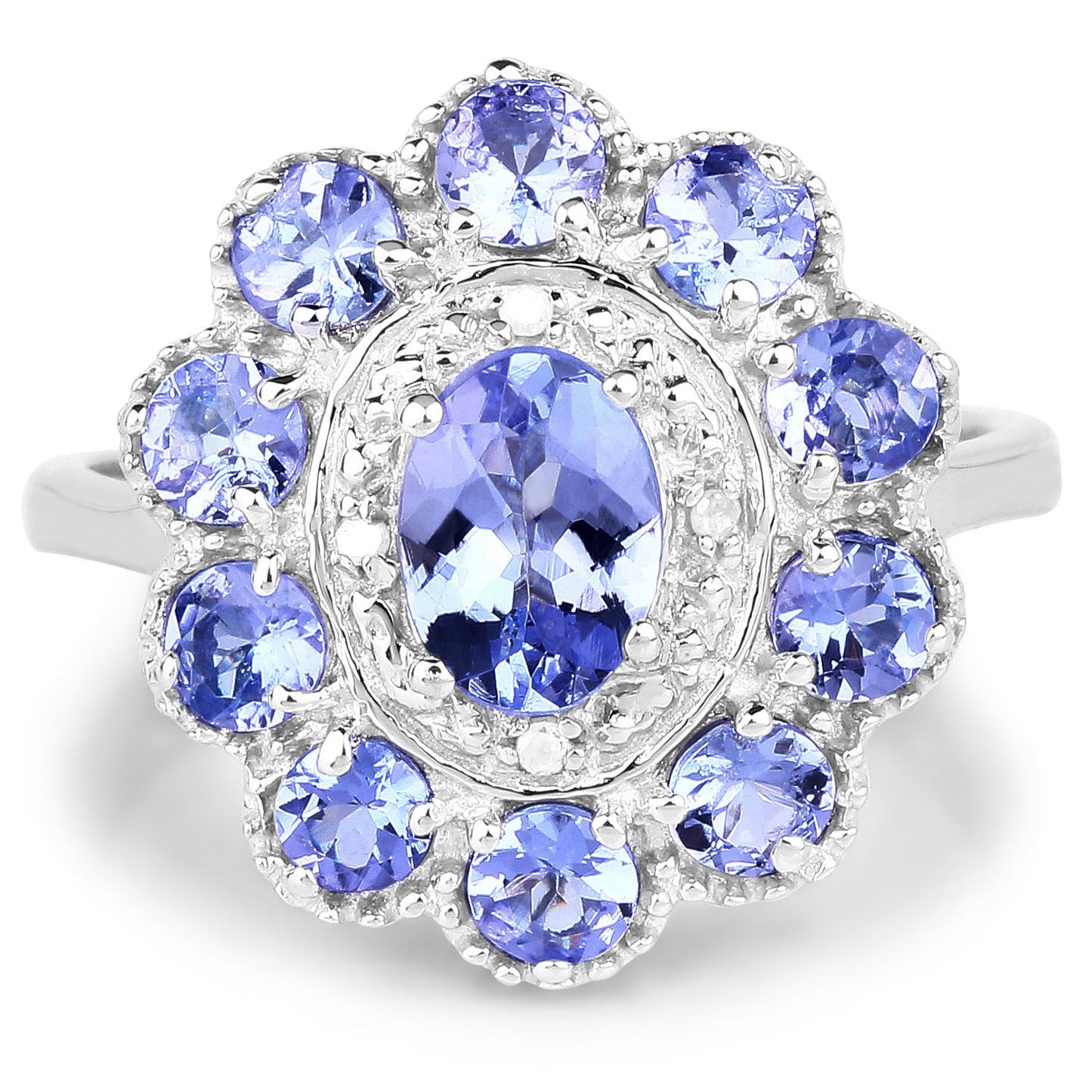 1.77 Carat Genuine Tanzanite and White Topaz .925 Sterling Silver Ring