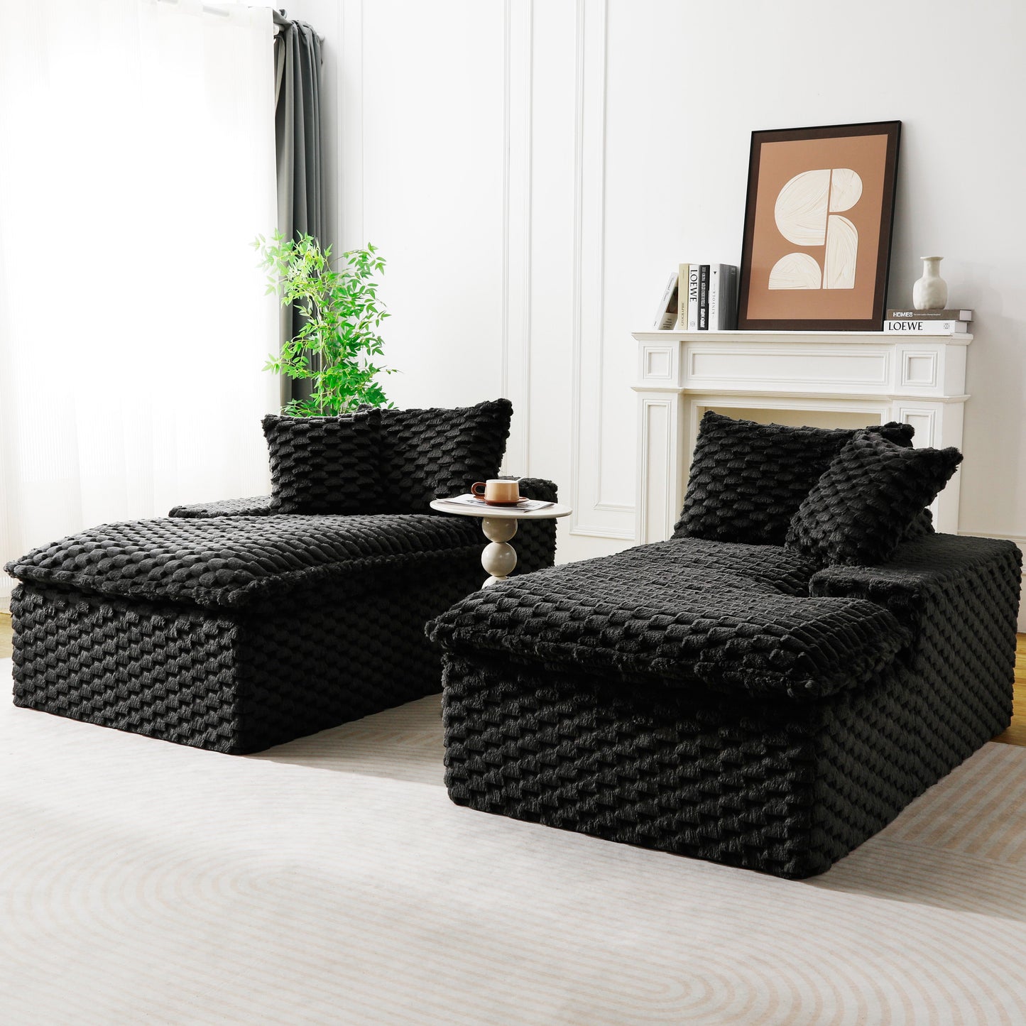 Black Turtle Velvet Double Chaise Lounge