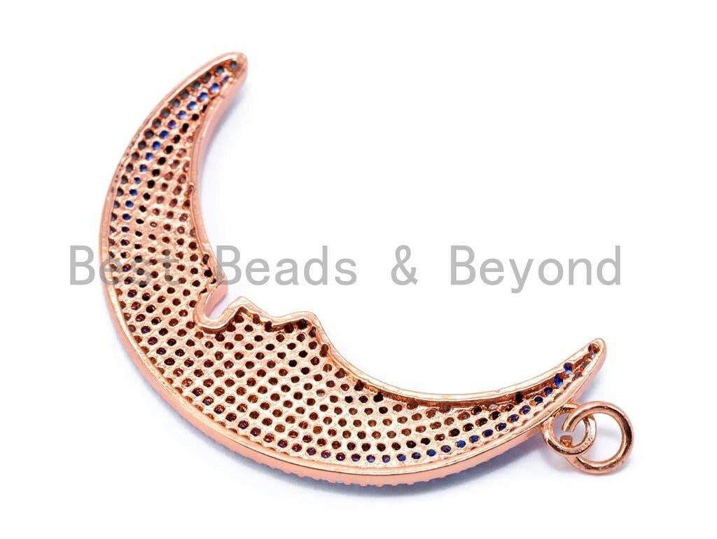 CZ Turquoise Black Clear Micro Pave Crescent Moon Face Pendant, 14x59mm, sku#L26