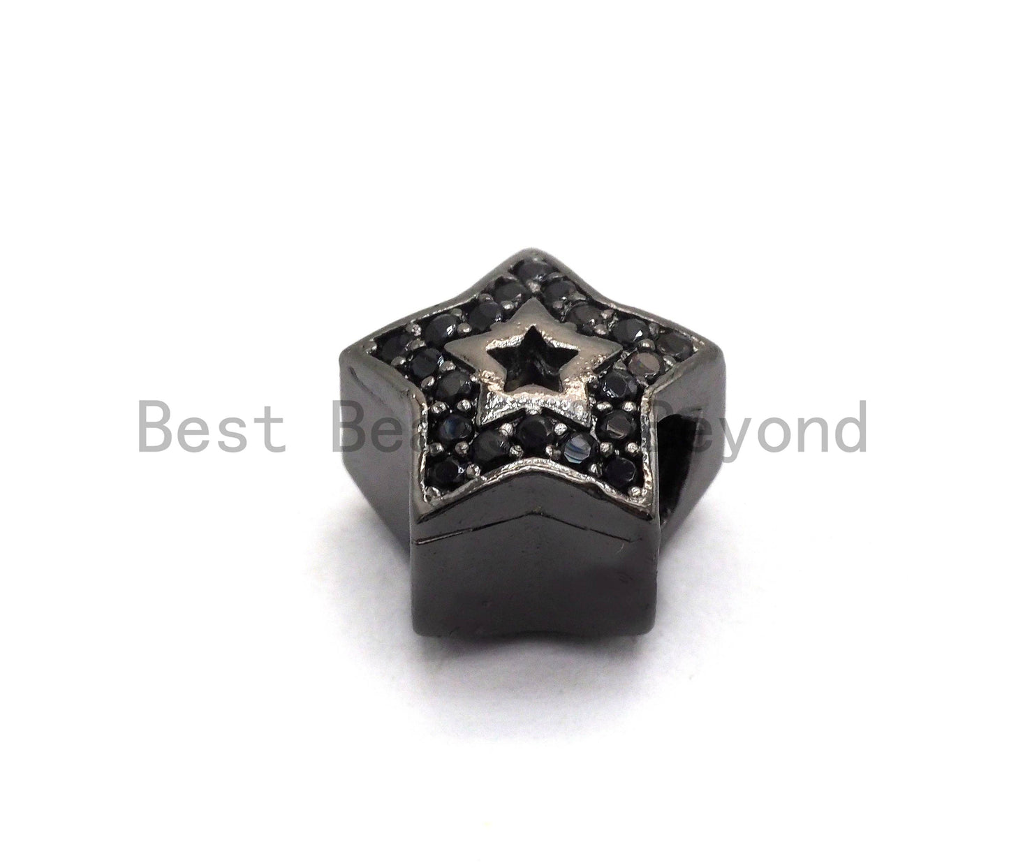 Black CZ Pave On Black Micro Pave Hollow Puffy Star Spacer Beads,sku#C96