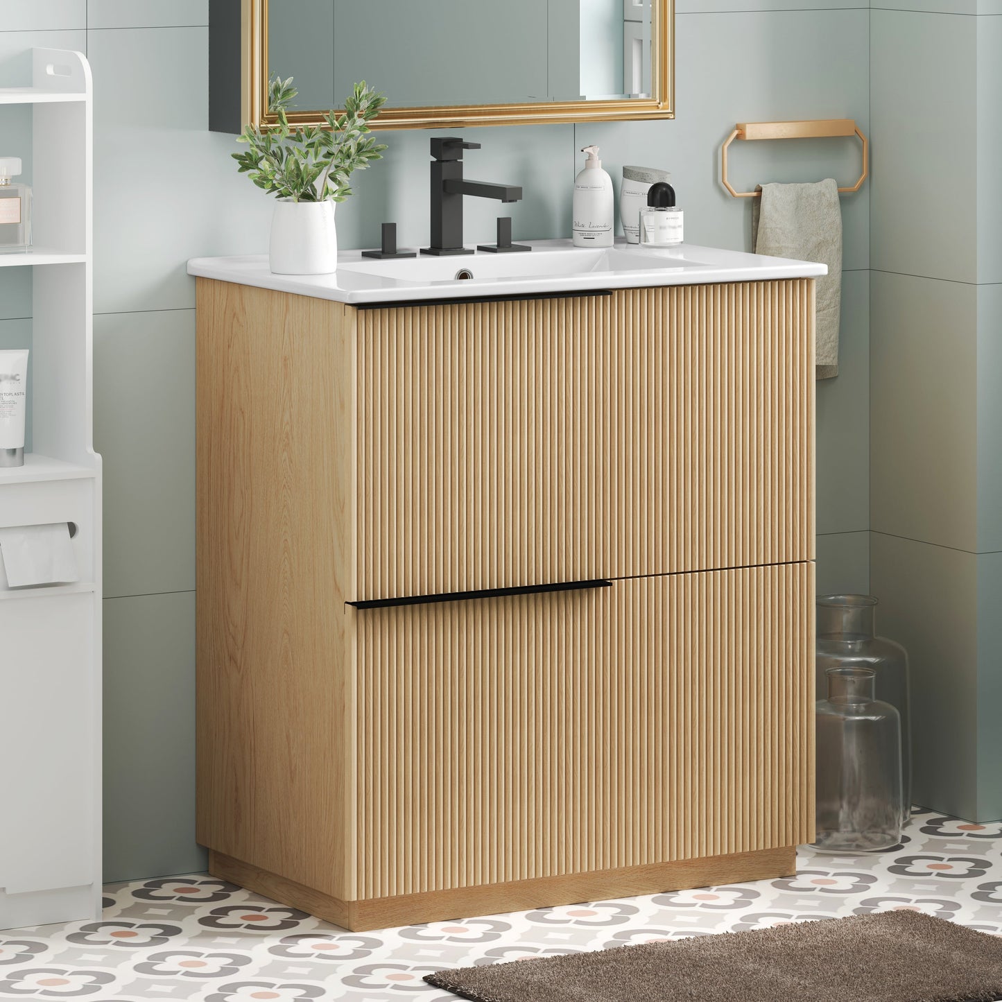 30" Bathroom Vanity with Ceramic Sink and Full-Extension Drawers
