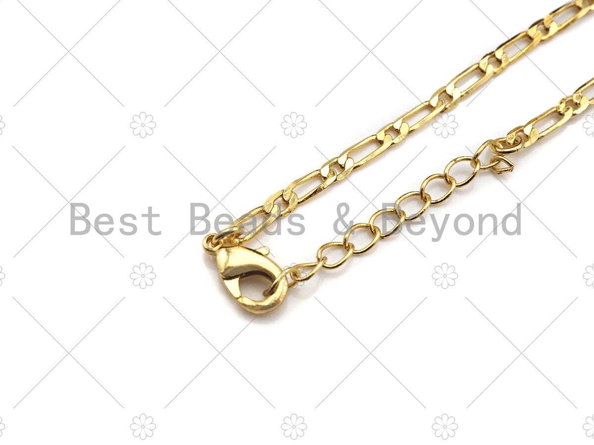 19"/32"/7" Dainty Gold Figaro Necklace and Bracelet, Gold Layering Necklace Bracelet, Ready to wear w/Lobster Clasp, sku#LK104