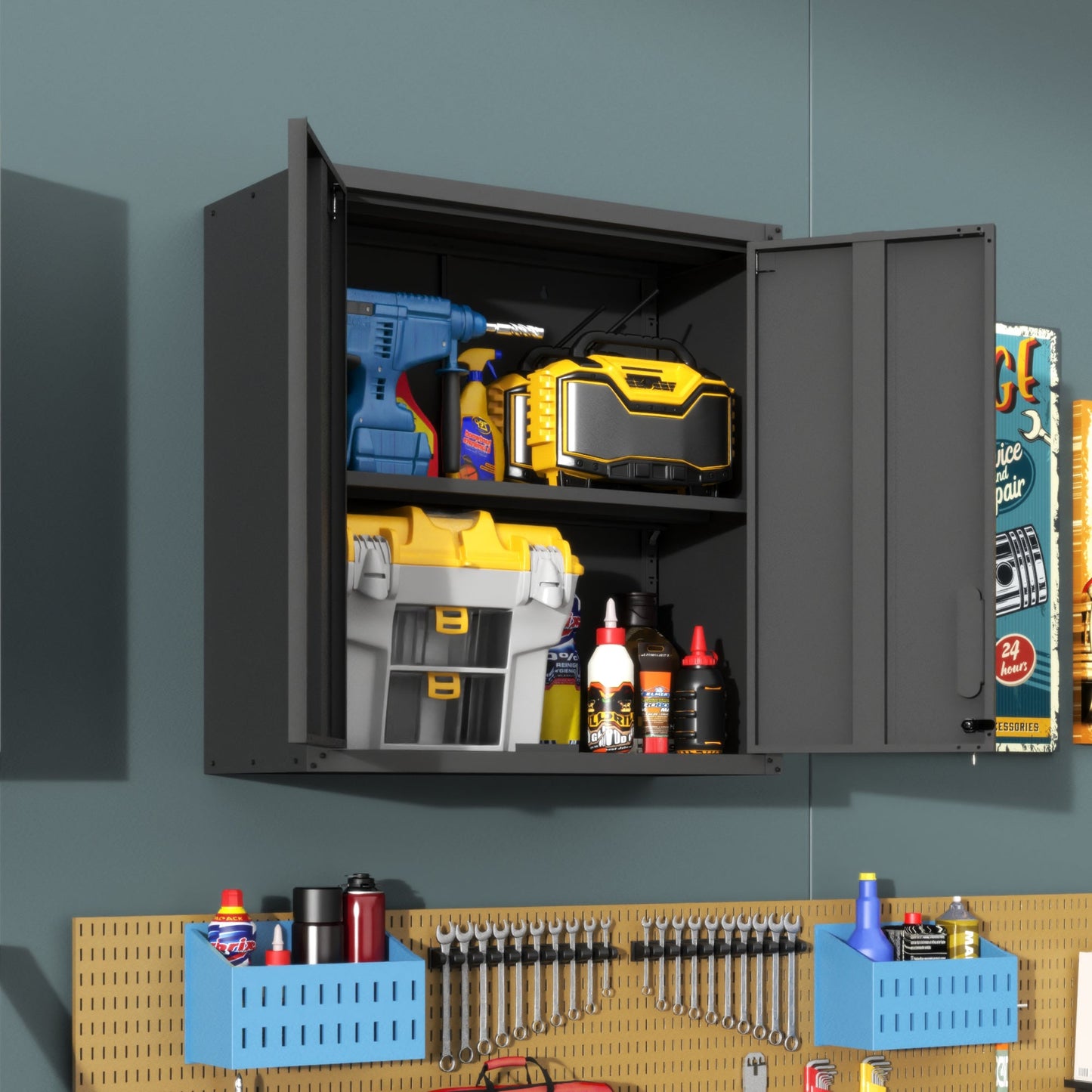 Metal Wall-Mounted Tool Storage Cabinet