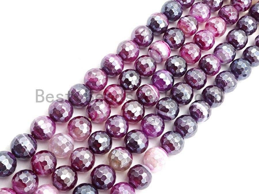 Mystic Plated Fuchsia Pink Faceted Agate Beads,6mm/8mm/10mm/12mm, Plated Fuchsia Agate Beads,15.5" Full Strand, SKU#U440