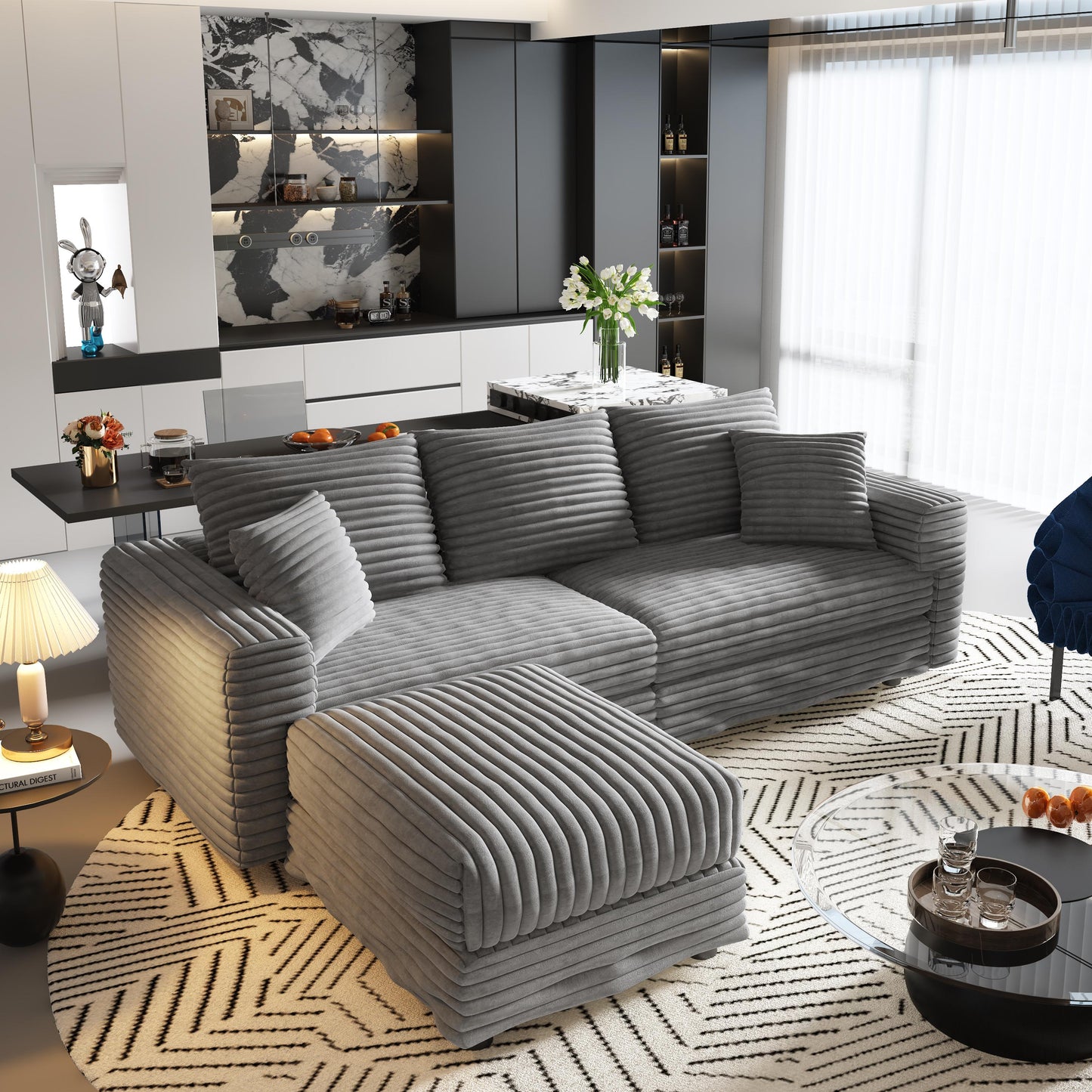 Plush Corduroy 3-Seat Sofa